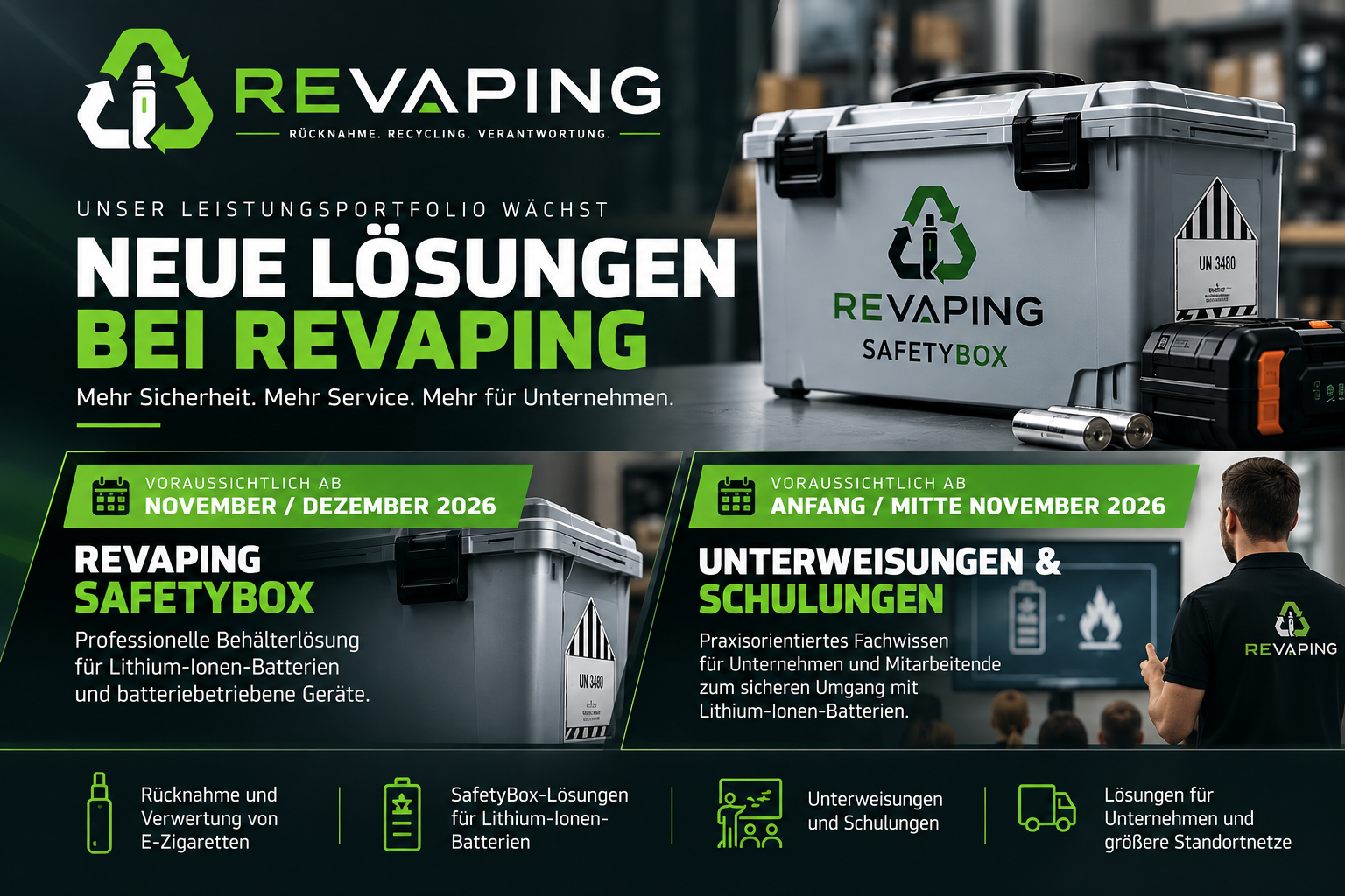 REVAPING erweitert sein Leistungsportfolio: Neue Lösungen für Lithium-Ionen-Batterien